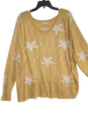 Jodifl Oversized Yellow Star Print Slouchy Knit Sweater Size S (Fits M/L)